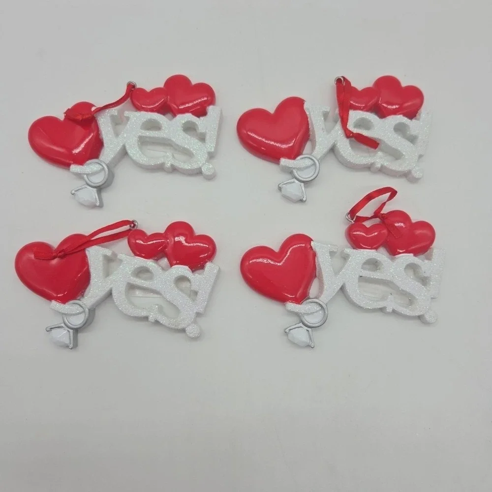 NEW Lot Of 4 YES! Engagement Heart Valentine's Day Ornaments